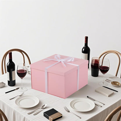 UoeRing 1Pcs Pink Extra Large gift box with lids 13×13×7 Inches gift boxes for presents,Birthday Box (include Ribbon, Paper Shred Filler Gift Card & Envelopes)
