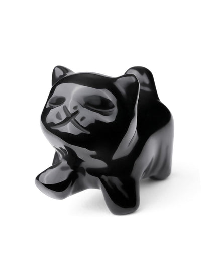 Top Plaza 1 PC Black Obsidian Crystal Cute Cat Figurine Gifts Carved Healing Lucky Home Decor Natural Gemstone Cats Collectibles Pocket Sculpture for Cat Lovers
