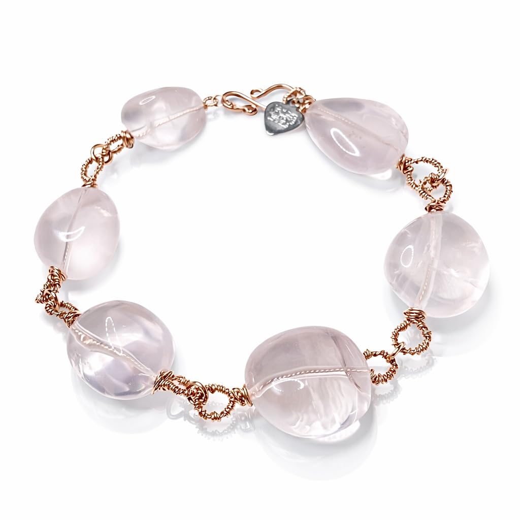 VAN DER MUFFINS JEWELS Natural Rose Quartz Chunky Gemstone Bracelet | Heart Chakra Healing Bracelet | 8 Inches
