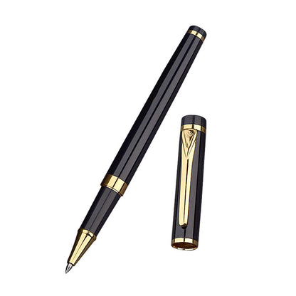 Borges Black Lacquer Rollerball Pen - Stunning Luxury Pen with 24K Gold Finish, Schmidt Ink Refill, Best Roller Ball Gift Set for Adult (Modern)