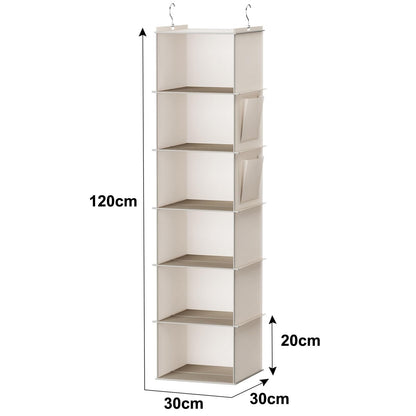 YOUDENOVA Hanging Closet Organizer, 6-Shelf Closet Hanging Storage with Side Pockets, Beige