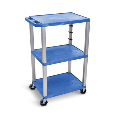 LUXOR UCPL1BU-N 42"H 3-Shelf Utility Cart - Blue Shelves, Nickel Legs