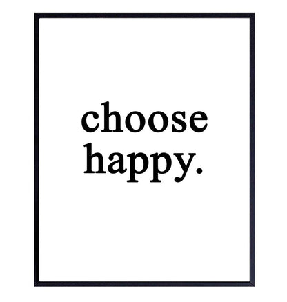 Choose Happy Wall Art Print Typography - Unframed - Makes a Great Gift - Chic Home Decor - Ready to Frame (8x10) Photo - Motivational and Inspirational