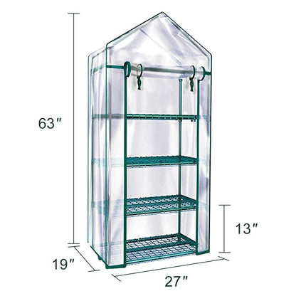 Solution4Patio 4-Tier Garden Mini Greenhouse Indoor/Outdoor Small Greenhouse Plant Shelves with Transparent PVC Thick Cover, Heavy Duty Frame, Double Zipper, 27 in. W x 19 in. D x 63 in. H
