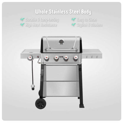 Feasto Propane Gas Grill, 36,000 BTU Outdoor Patio BBQ, Porcelain-Enameled Cookbox & Porcelain-Enameled Cast-Iron Grates, 559 Sq. In., Black (Black, 4) (Stainless Steel)