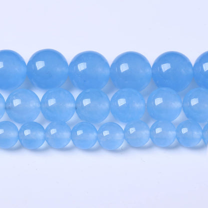 36PCS 10MM Natural Aquamarine Chalcedony Stone Beads Energy Healing Beads for DIY Jewelry Bracelet Necklace Making for Jewelry Making15Inch