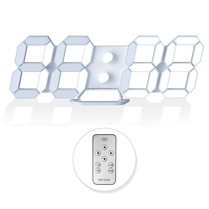 EDUP HOME 3D LED Digital Wall Clock/Desk Alarm Clock with Remote Control for Kitchen Bedroom Office, 9.7" LED Night Light Decor Clock Adjust Brightness 12H/24H Time Date Temperature, Great Gift