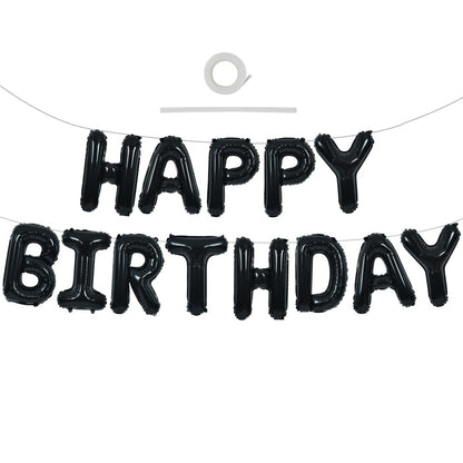 TONIFUL Black Happy Birthday Balloons Banner 16 Inch Mylar Foil Letters Birthday Sign Banner Bunting Reusable for 30th 40th 50th 60th Adults and Halloween Supplies
