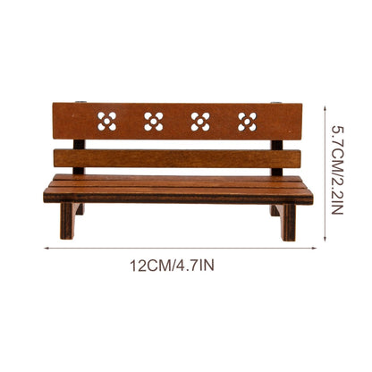 Hemoton Miniature Garden Bench 4.72 Inch Rustic Wooden Dollhouse Outdoor Furniture Micro Landscape Decor for Mini House Accessories