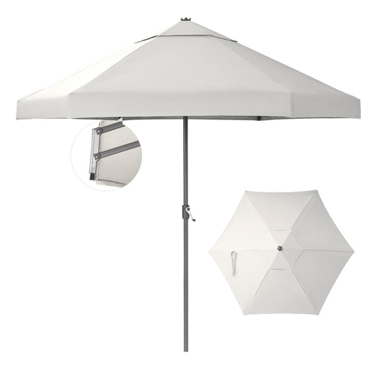 CROWN SHADES 9 Ft Patio Umbrella with Auto-Tilt & Olefin Fabric - Patented 90° Edge Connection Wind Resistant, Outdoor Umbrella for Table, Pool, Beach, Effortless Crank System(Base Not Included)