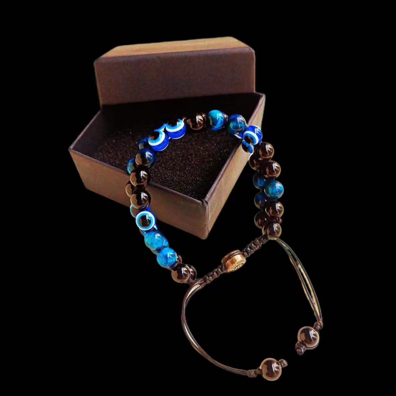 Evil Eye Bracelets for Men Women - Triple Protection Bracelet - Tiger Eye and Black Obsidian Chakra Energy Healing Bracelet - 8mm Beads Good Luck Prosperity and Happiness Crystal Jewelry Stone