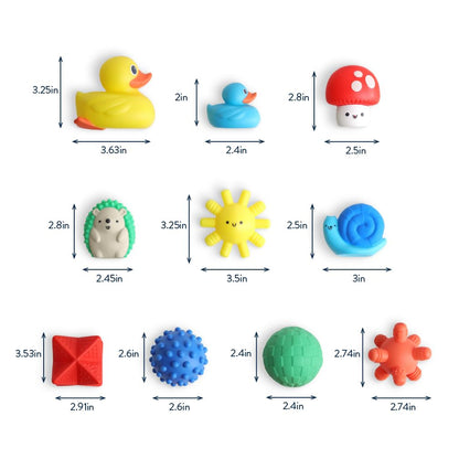 Itzy Ritzy 10-Piece Water Bath Toys Gift Set – Soft, Squeezable Multicolor Sensory Toy Set for Motor Skills, Imaginative Play, and Fun Bathtime Activities