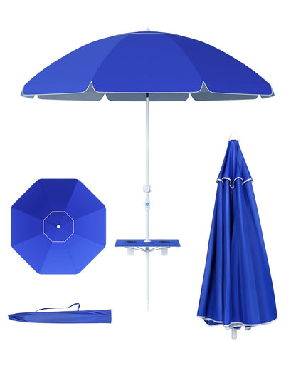 Paramondo 7ft Beach Umbrella with Sand Anchor Air Vent Push Button Tilt and Crank, Portable Sunshade Outdoor Patio Umbrella with 8 Sturdy Ribs for Garden, Deck, Backyard, Pool and Beach