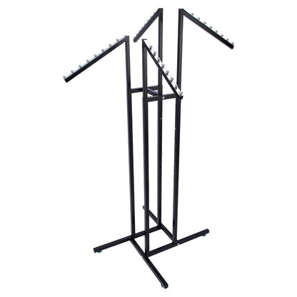 SSWBasics Black 4 Way Adjustable Clothing Rack with Slanted Arms - Retail Clothing Rack Display - Adjustable Height Arms from 48" to 72" Perfect for Clothing Stores