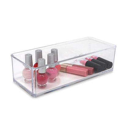 Isaac Jacobs Clear Acrylic Rectangular Stackable Storage Organizer, (9"L x 3.5"W x 2.5"H) Drawer Tray without Lid, Open-Top Organizer, Multi-Functional, Bathroom, Kitchen, Home, Office, Desk, Drawers