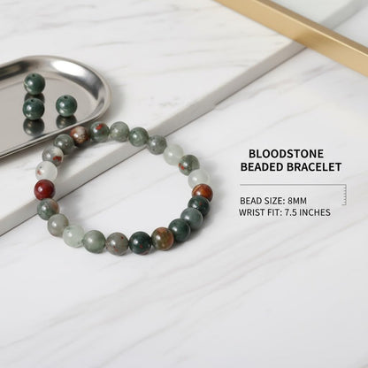 The Vida Handmade AAA+ Quality Crystal Stretch Elastic Bracelet - Nature Gemstone - Jewelry Gift - Holiday Gift - For Women & Men (Bloodstone)