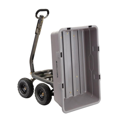 Gorilla Carts Heavy-Duty Poly Dump Cart, 5 Cu Ft Tub, 800 lb Haul Capacity, Gray – Towable Utility Wagon with Quick-Release Dumping & Pneumatic Tires for Yard, Landscaping and Gardening