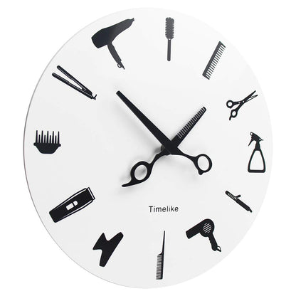 Timelike Barber Equiment Tools Wall Clock Modern Design Barber Shop Business Sign Wall Watch Beauty Hair Salon Clock Hairdresser Gift