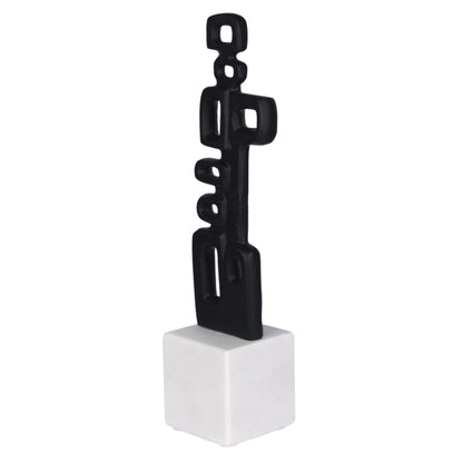 Cruiser’s Caché Abstract Geometric Sculpture, Artisan-Made Cast Aluminum with Black Anthracite Finish, Natural Marble Base, 13"