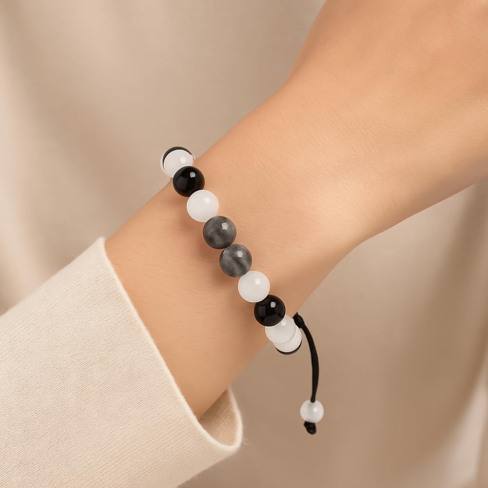 ANAYA AGATE Healing Crystal Bracelet – Chic Gemstone Bracelet for Men and Women – 8mm Round Bead Bracelets for Spiritual Healing, Protection, Positive Energy - Black Rutile