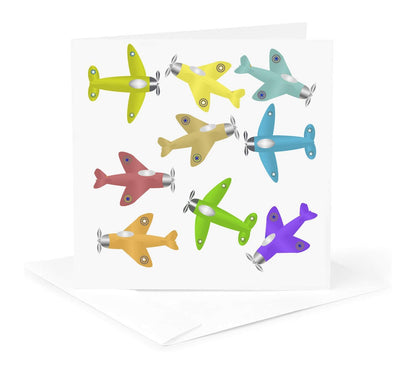3dRose Colorful cartoon toy airplanes on a plain background ready for the future pilot. - Greeting Cards, 6 x 6 inches, set of 12 (gc_44029_2)