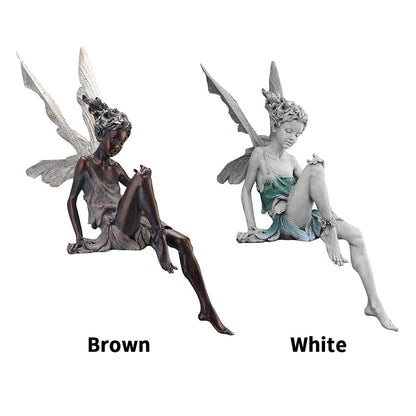EKDJKK Sitting Fairy Statue Garden Ornament Resin Craft Landscaping Yard Decoration Park Lawn Decoration Home Patio Garden White