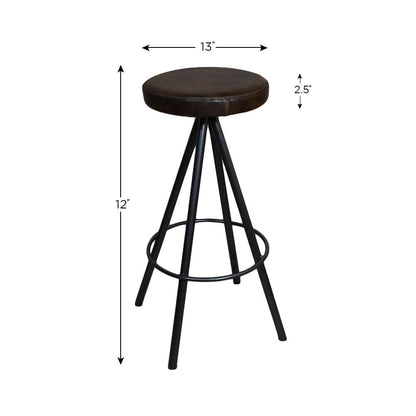 BBH Homes's Handmade Black Brown Round Shaped Iron & Leather Bar Stool 14.96x14.96x31.49 AMBBHBAC9028