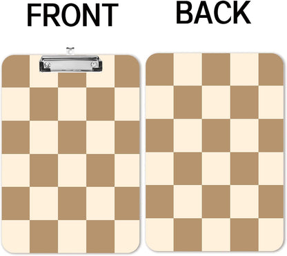 Fashion A4 Clipboard, Standard Letter Size 9" x 12.5", Decorative Wooden Clipboard with Low Profile Metal Clip for Office, School, Teachers, and Students, Coffee Checkered