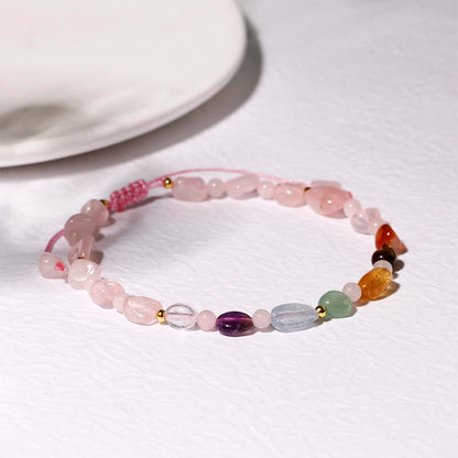 Jewever 7 Chakra Crystals and Stones Anklet Irregular Tumbled Gems Beaded Ankle Bracelets for Women Spiritual Energy Meditation Yoga Healing Jewelry Mom's Gifts (Rose Quartz)