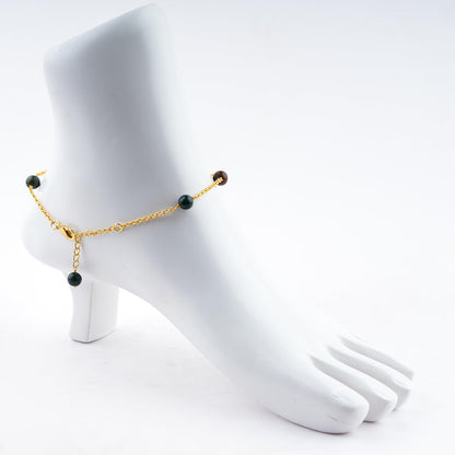 JEWEL OF ROCKS Lapis Lazuli Beaded Anklet, Handmade Craft, Anklet Beads Bracelet, Chakra Healing Anklet, Gemstone Women Jewelry, Hypoallergenic Gold Plated Brass Anklet 9 inch + 1.5 inch (1pcs)