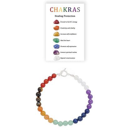Sheplus Relaxation Gifts for Women - 7 Chakra Gemstone Bracelet for Women Men, Natural Crystal Beads with 925 Sterling Silver Toggle Clasp,Yoga Meditation Energy Jewelry