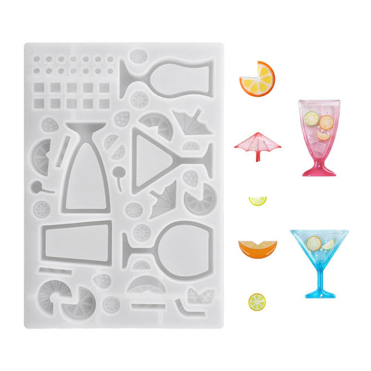 Wine Glass Resin Shaker Molds with Orange Epoxy Resins Mold Set Silicone Quicksand Molds Cocktail Glass Silicone Casting Mold for Resin Jewelry Pendant, DIY Art Craft