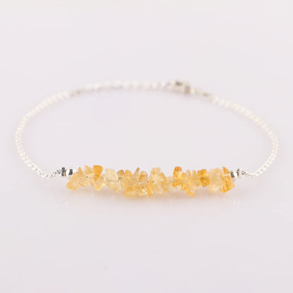 Gemimpression Handmade Citrine Chips Bar Bracelet – Natural Energy Healing Crystals – Silver Plated Adjustable 8 Inch Chain – Christmas Gift