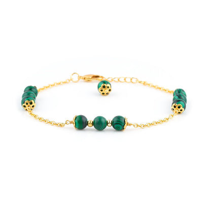 JEWEL OF ROCKS Stylish MALACHITE Bracelet, Handmade Craft, Beads Bracelet, Chakra Healing Bracelet, Gemstone Women Jewelry, Hypoallergenic Gold Plated Brass Bracelets 8" inch