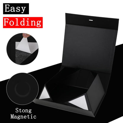 BoxSkivra Large Black Gift Box with Ribbon 1 Pack 16.5X13X5.3 Inch Extra Large Gift Box with Lid Magnetic Closure Rectangle Collapsible Luxury Boxes for Wedding Dress、Shredded Paper Filler & Card