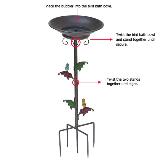 31”H Solar Bird Bath with Metal Stake, Metal Bird Bath Bubbler, Bird Baths for Outdoors with Solar Fountain for Outdoors Garden Yard Decor