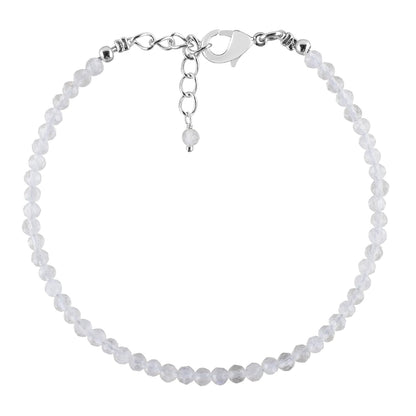 YANARA Moonstone Bracelet Gemstone Micro Beads Dainty Jewelry for Women, Natural June Birthstone, Energy Healing Crystals, Silver Plated Chain 8 inch Birthday Gifts For Her