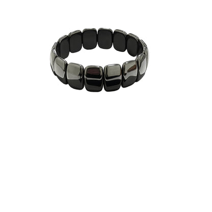 Zan Mast Hematite Bracelet for Men, Natural Stone Beaded Stretch Bracelet, Black Mens Bracelet, Elastic Statement Jewelry Gift for Him(Thick)