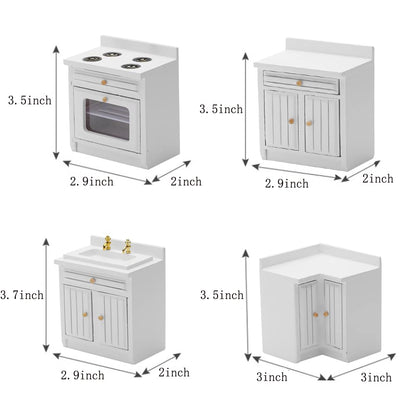 Wooden Dollhouse Miniature Furniture Kitchen Play Cabinet Fridge Set Freely Combined 1/12 Scale
