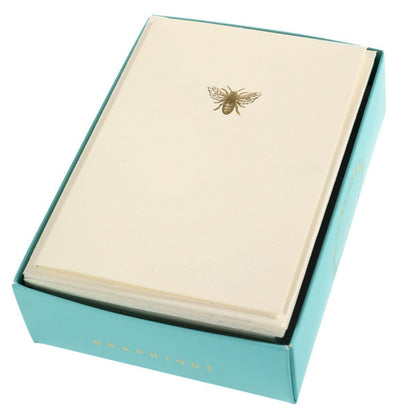 Graphique Bee La Petite Presse Boxed Notecards - 10 Embellished Gold Foil Blank Cards with Matching Envelopes and Storage Box, 3.25" x 4.75"
