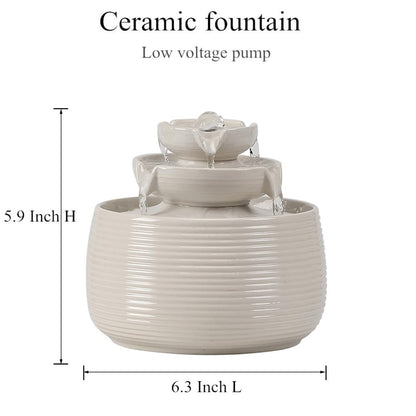 Outdoor and Indoor Water Feature Fountain Waterfall Tabletop Desktop mini Ceramic Garden Fountain (White A170)