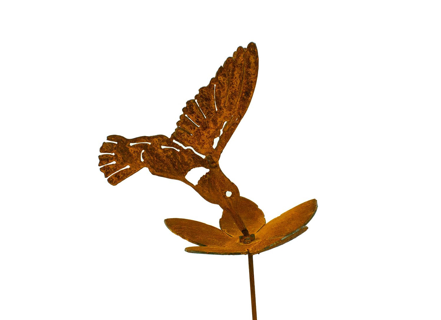 Hummingbird and Flower Garden Stake | Steel Construction with Real Rust Finish | Made in USA