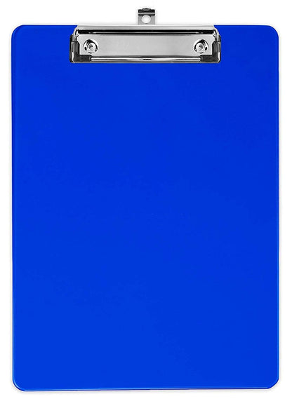 Blue Plastic Clipboard with Low Profile Clip (Pack of 6) - Letter Size Clip Board Blue with Flat Clip, A4 Size Acrylic Clipboard for Boys and Girls | Cute Aesthetic College & Back to School Supplies