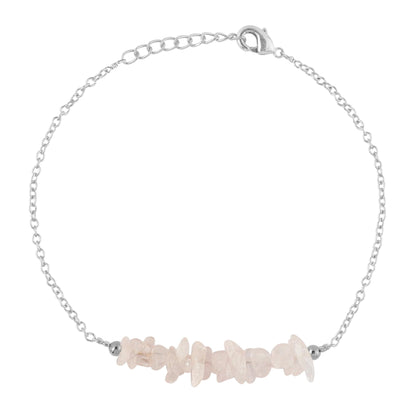 Gemimpression Handmade Rose Quartz Chips Bar Bracelet – Natural Energy Healing Crystals – Silver Plated Adjustable 8 Inch Chain – Christmas Gift