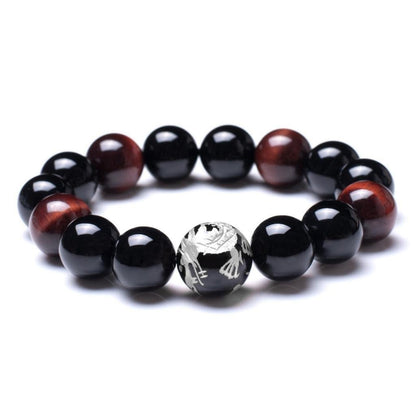 16mm Silver Dragon Pattern Tiger Eye Stone Bold Wrist Bracelets | Elegant Design Natural Lava Rock Black Beads Bracelets for Men | Charming Black Crystal Men's Bracelet Beads Set for Layered Looks