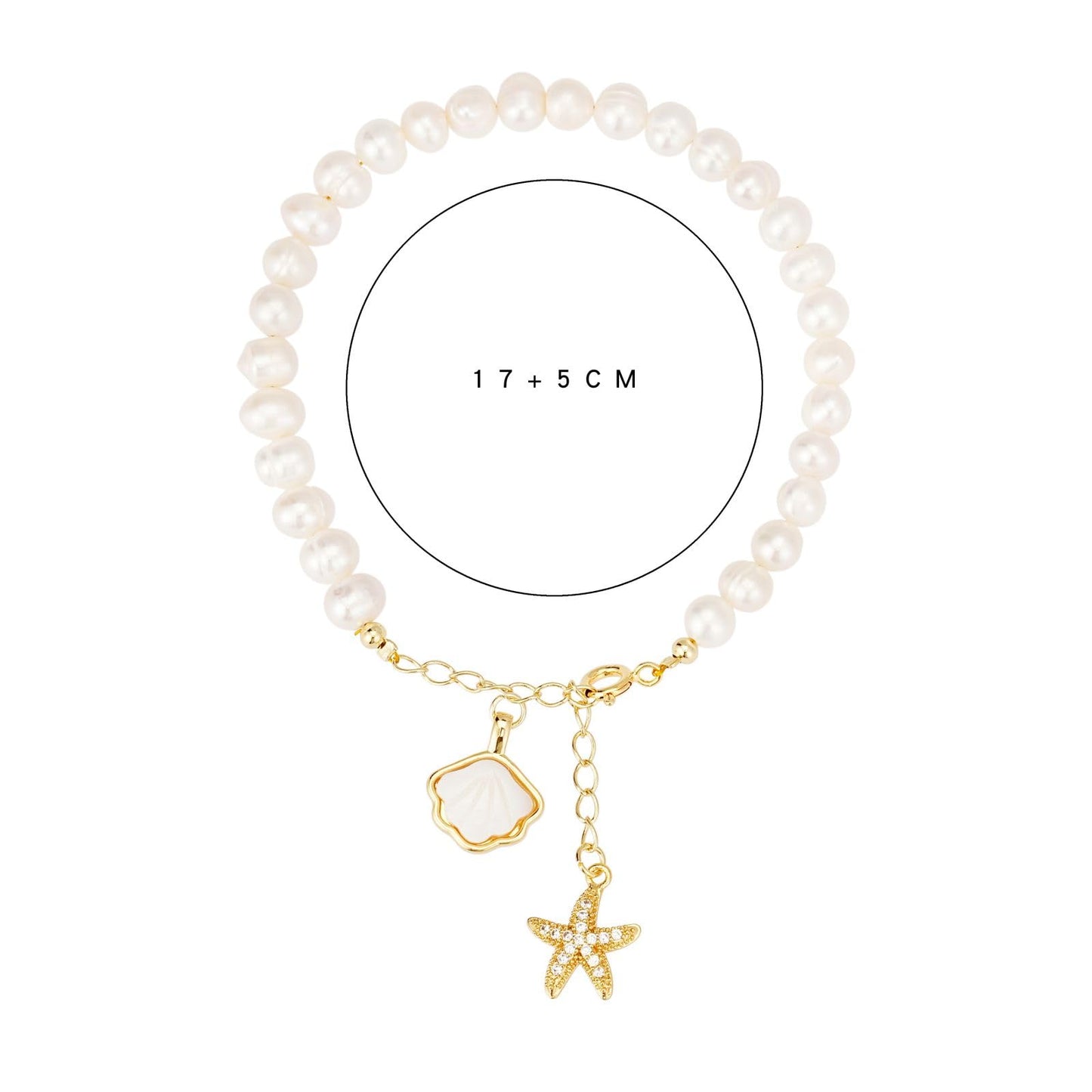 Sylph Baroque Pearl Bracelet for Women Natural Freshwater Pearl Bracelet with Starfish shells Gold Link Chain Bracelet Ladies Wife