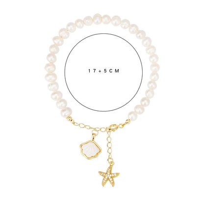 Sylph Baroque Pearl Bracelet for Women Natural Freshwater Pearl Bracelet with Starfish shells Gold Link Chain Bracelet Ladies Wife