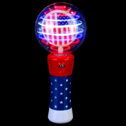 ArtCreativity 7.5 Inch Light Up Patriotic Magic Ball Wand for Kids, Batteries Included, Flashing LED Light Up Spinner Toy for Boys and Girls, 4th of July Toy for Kids, Birthday Party Favor