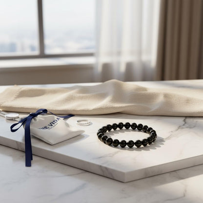 The Vida Handmade AAA+ Quality Crystal Stretch Elastic Bracelet - Nature Gemstone - Jewelry Gift - Holiday Gift - For Women & Men (Black Onyx)