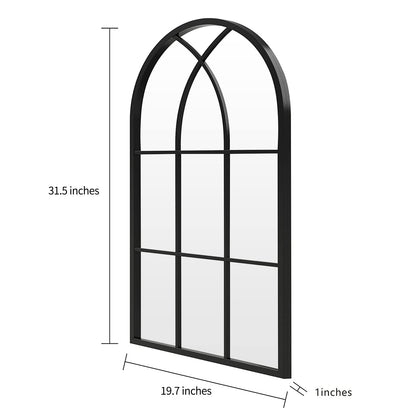ironsmithn Arched Window Mirror, 31.5"x19.7" Grid Mirrors, Windowpane Mirrors, Black Metal Wall Mirror for Decor Living Room Fireplace Entryway Bedroom Hallway